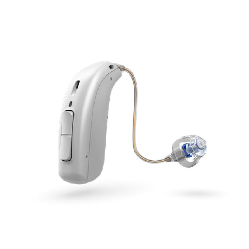 white hearing aid showing its design and parts 